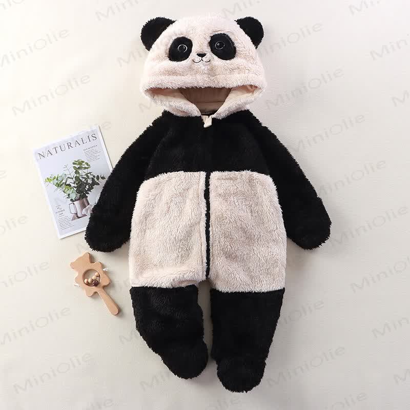 Baby Animal Ear Plush Hooded Zip Front Romper - Black&White - 12-18M - image 5