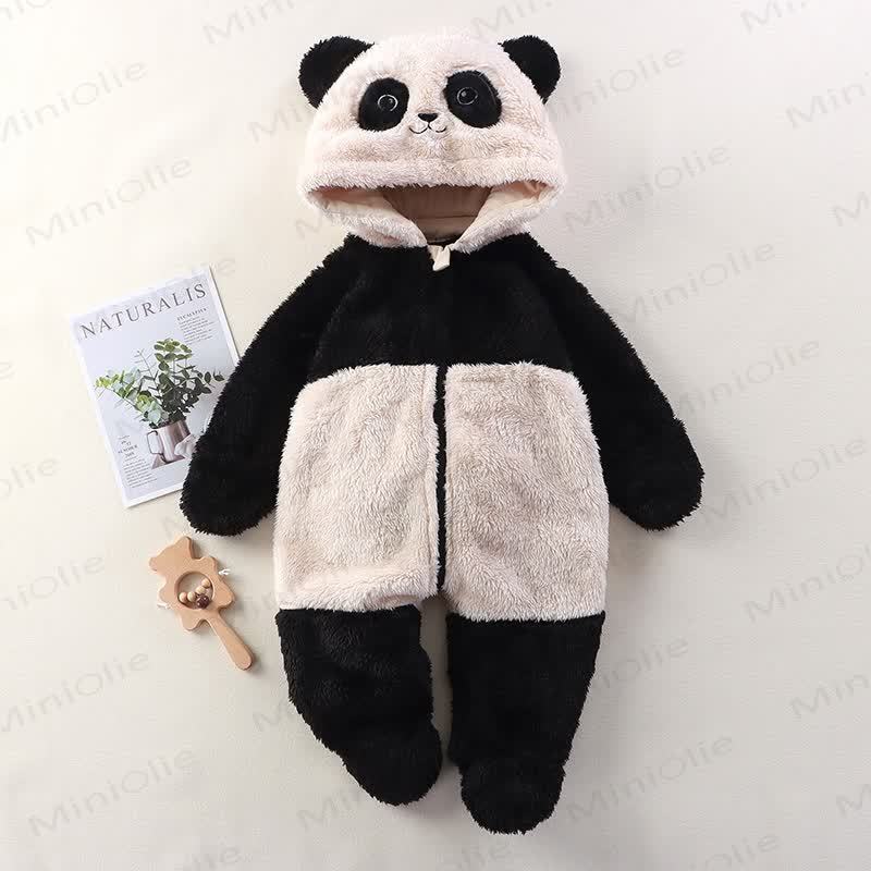 Baby Animal Ear Plush Hooded Zip Front Romper - Black&White - 12-18M - image 5