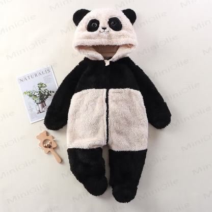 Baby Animal Ear Plush Hooded Zip Front Romper - Black&White - 12-18M - image 5