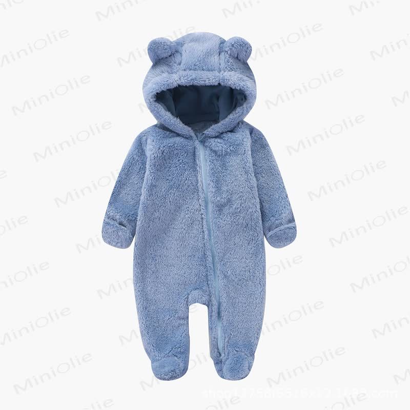 Baby Bear Ear Hooded Plush Romper - Blue - 12-18M - image 5