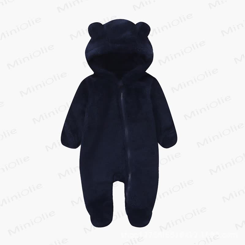Baby Bear Ear Hooded Plush Romper - Navy - 12-18M - image 8