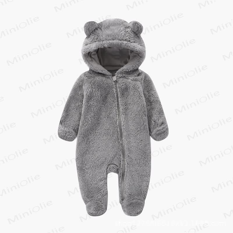 Baby Bear Ear Hooded Plush Romper - Gray - 12-18M - image 7