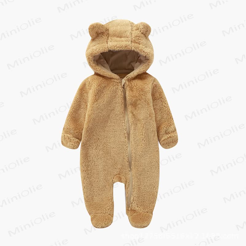 Baby Bear Ear Hooded Plush Romper - Yellow - 12-18M - image 6