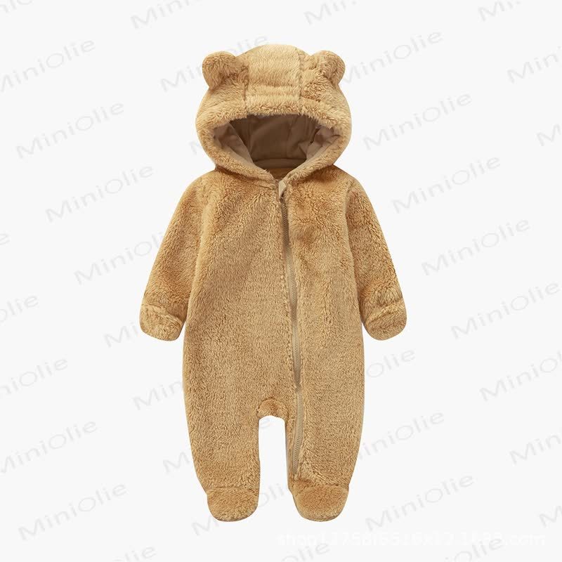 Baby Bear Ear Hooded Plush Romper - Yellow - 12-18M - image 6