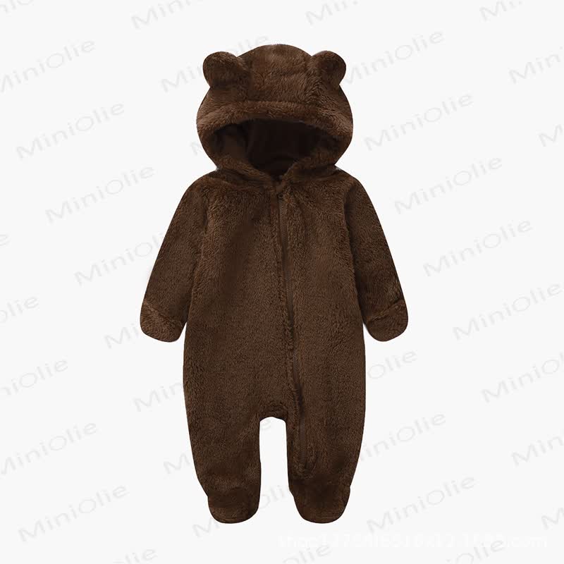 Baby Bear Ear Hooded Plush Romper - Brown - 12-18M - image 9