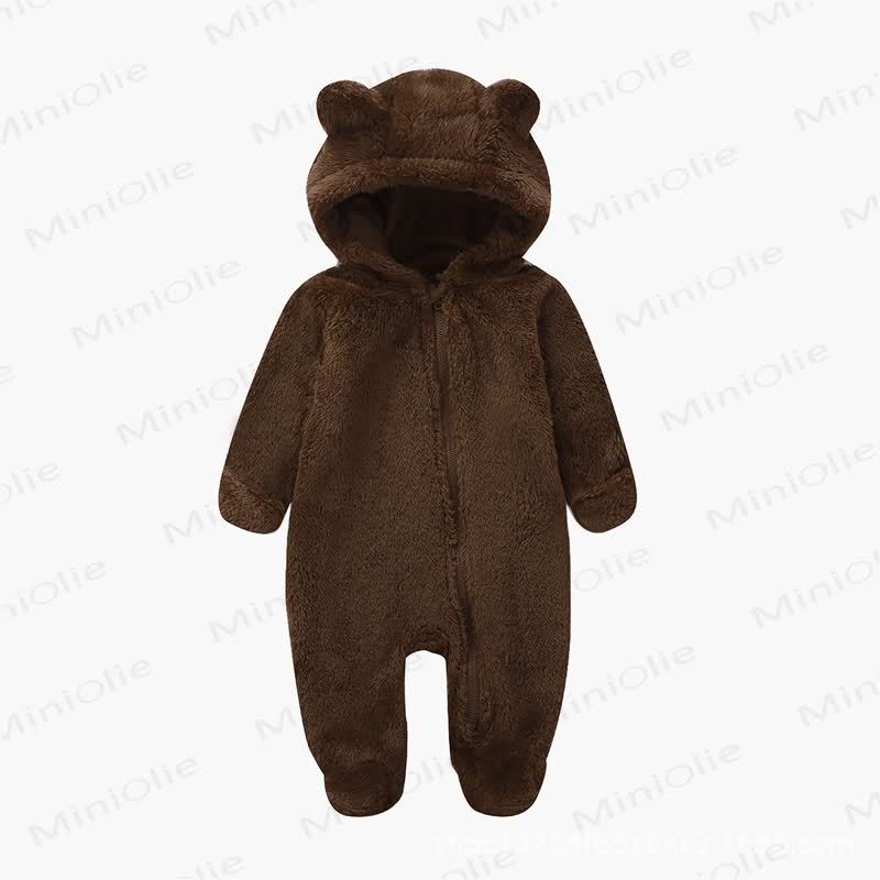 Baby Bear Ear Hooded Plush Romper - Brown - 12-18M - image 9