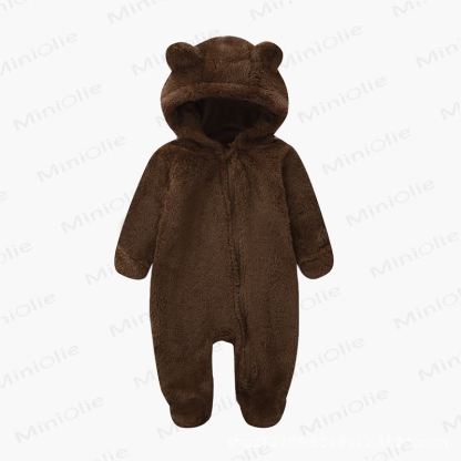 Baby Bear Ear Hooded Plush Romper - Brown - 12-18M - image 9