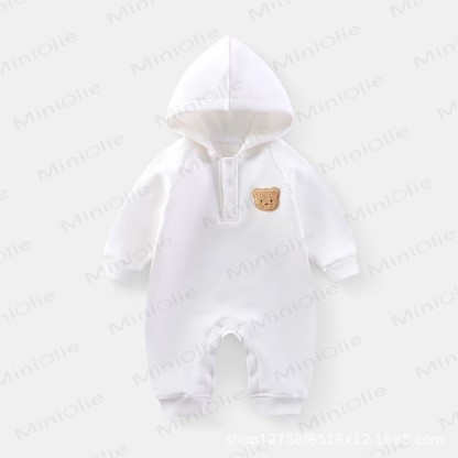 Baby Teddy Applique Hooded Romper - White - 18-24M - image 2