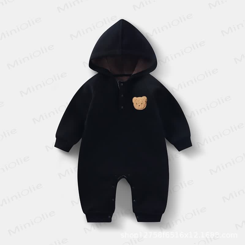 Baby Teddy Applique Hooded Romper - Black - 18-24M - image 6