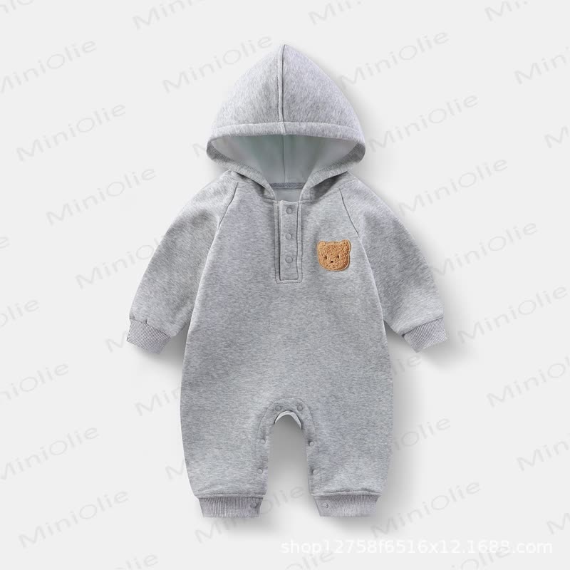Baby Teddy Applique Hooded Romper - Gray - 18-24M - image 4