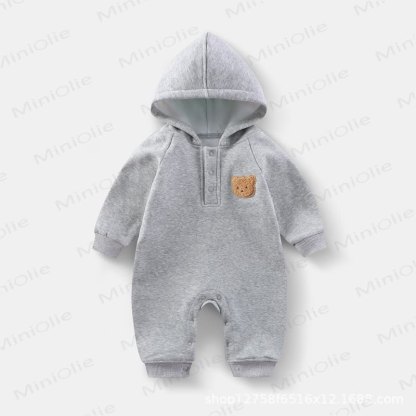 Baby Teddy Applique Hooded Romper - Gray - 18-24M - image 4