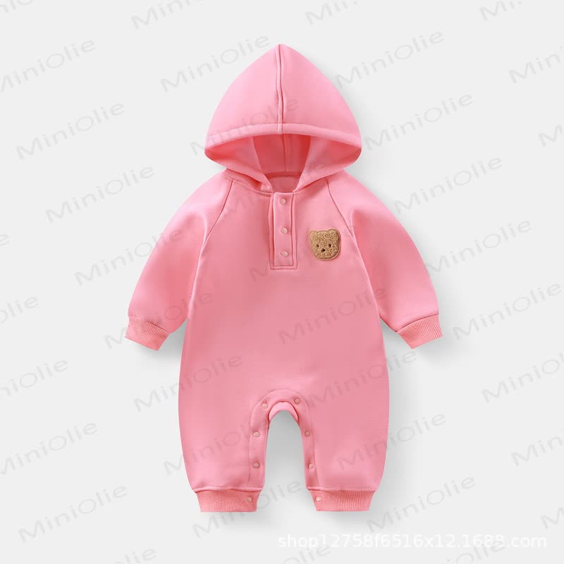 Baby Teddy Applique Hooded Romper - Pink - 18-24M - image 3