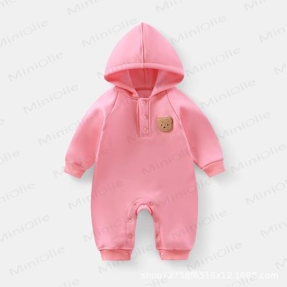 Baby Teddy Applique Hooded Romper - Pink - 18-24M - image 3