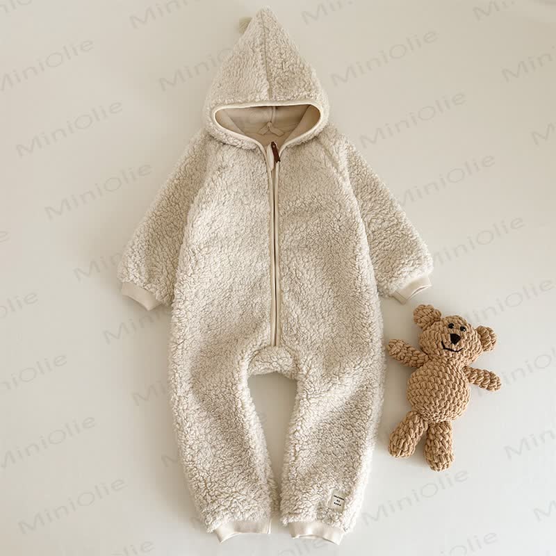 Baby Fleece Hooded Zip Romper - Beige - 2-3T - image 3