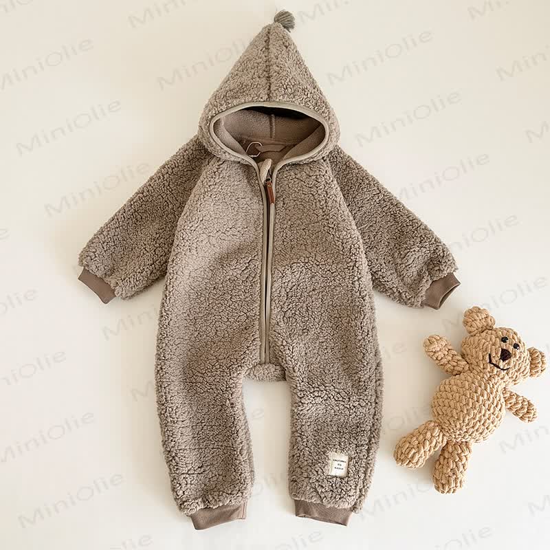 Baby Fleece Hooded Zip Romper - Coffee - 2-3T - image 5