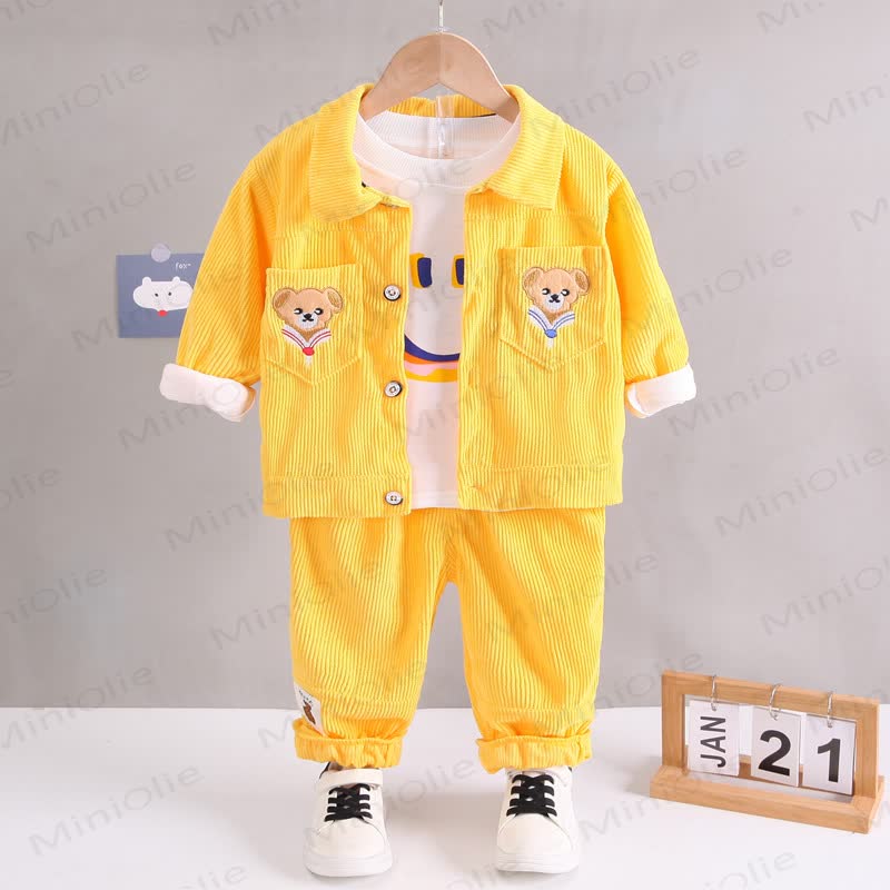 Toddler Bear Patch Corduroy 3-piece Set - Yellow - 4-5T - image 2