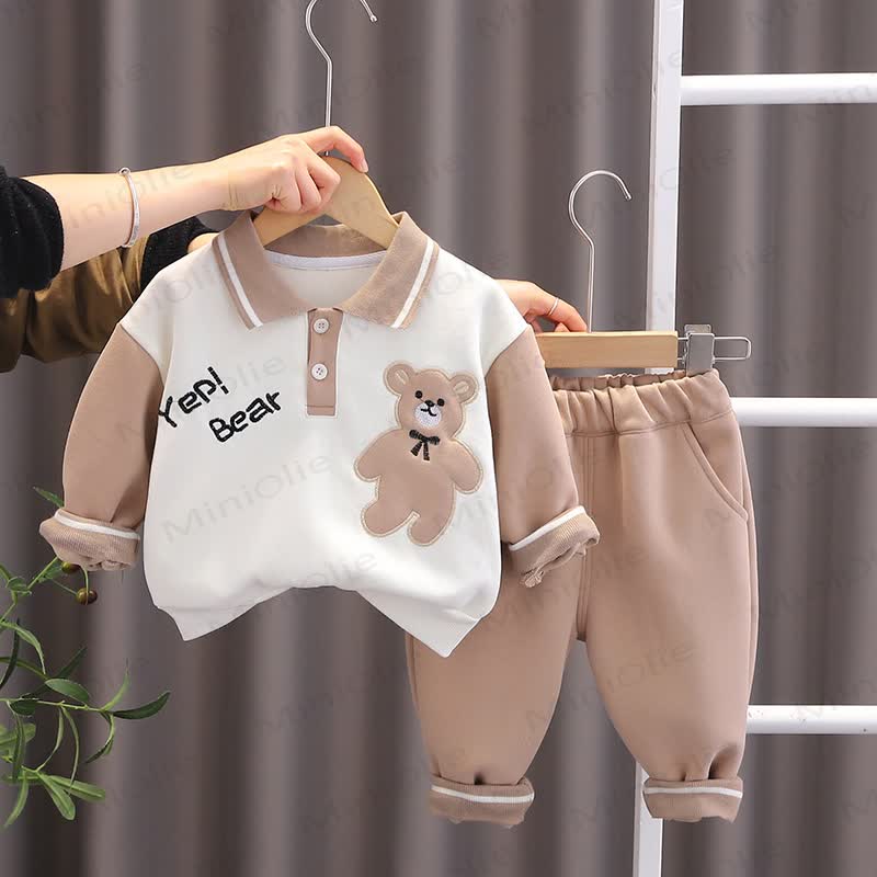 YEP! BEAR Toddler Boy Colorblock Polo Sweatshirt and Pants 2-piece Set - Beige - 4-5T - image 2