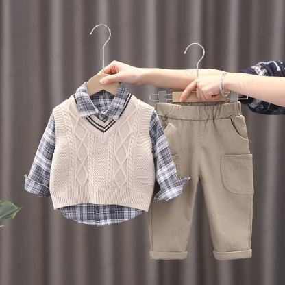 Toddler Baby Boy Classic Knit Vest 3-piece Set - White Diamond - 4-5T - image 2