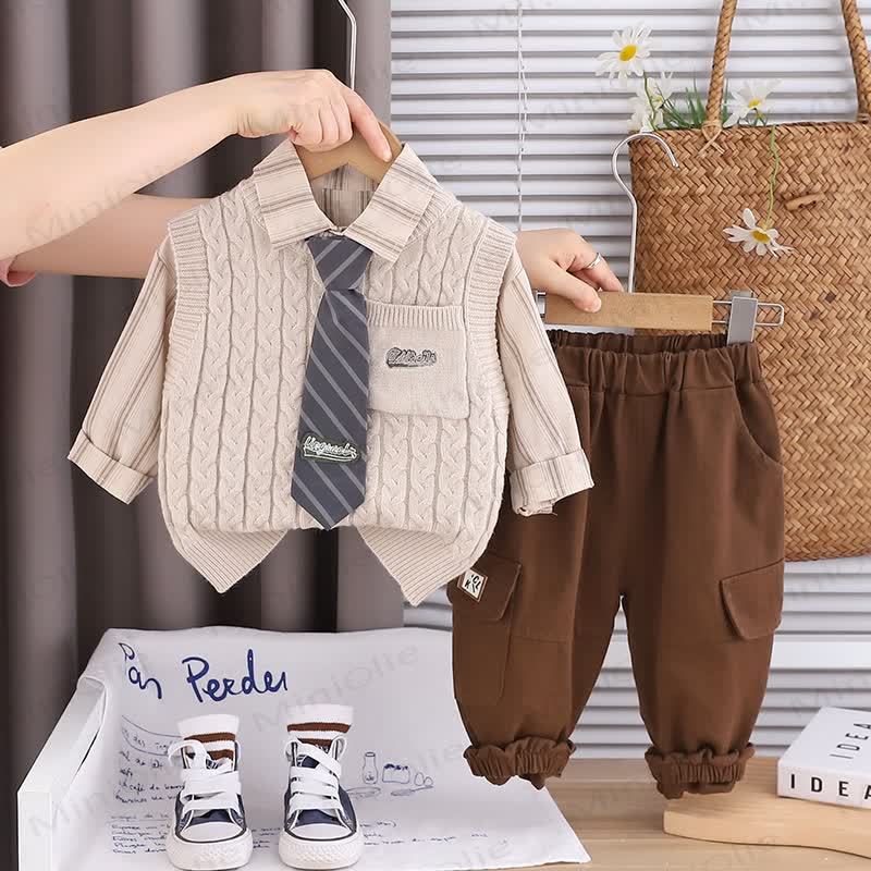 Toddler Baby Boy Classic Knit Vest 3-piece Set - Ivory - 4-5T - image 4