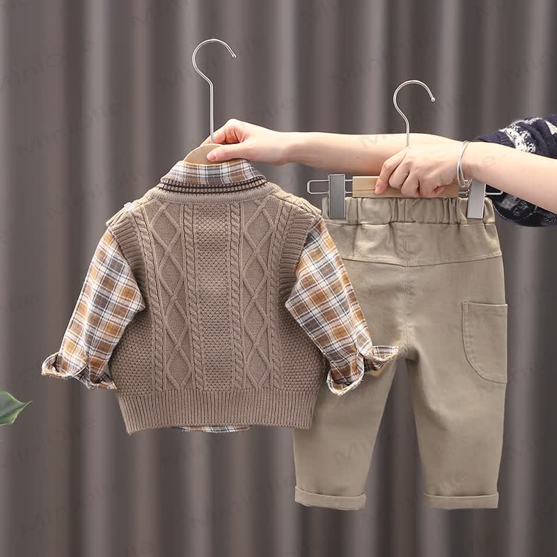 Toddler Baby Boy Classic Knit Vest 3-piece Set - image 7