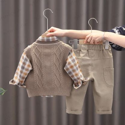 Toddler Baby Boy Classic Knit Vest 3-piece Set - image 7