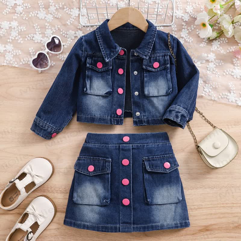 Toddler Girl Denim Jacket and Skirt 2-piece Set - Navy - 6-7T - image 1