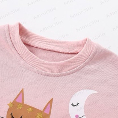 Toddler Girl Pink Cat and Moon Tulle Hem Top and Leggings 2-piece Set - image 3