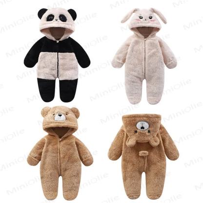 Baby Animal Ear Plush Hooded Zip Front Romper - image 2