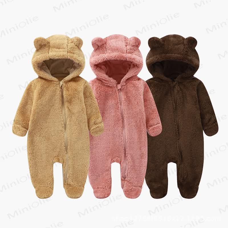 Baby Bear Ear Hooded Plush Romper - image 1