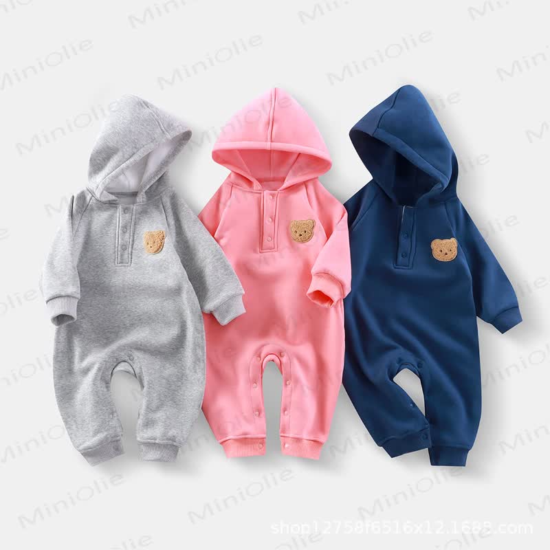 Baby Teddy Applique Hooded Romper - image 1
