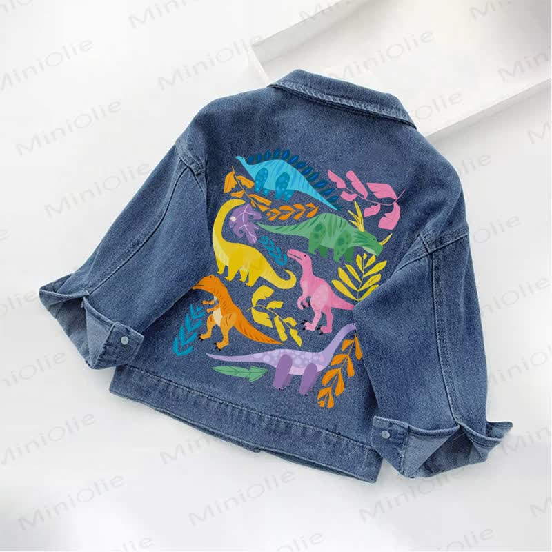 Toddler Kid Colorful Dinosaur Print Jurassic Denim Jacket - image 2
