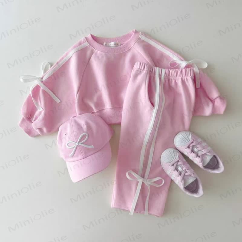 Baby Girl Bow Trim Sweatshirt and Pants 2-piece Set - Pink - 4-5T - image 1