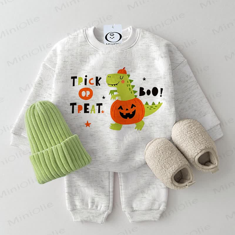 TRICK OR TREAT BOO! Baby Sweatshirt Dinosaur Print 2-piece Set - Grey - 2-3T - image 1