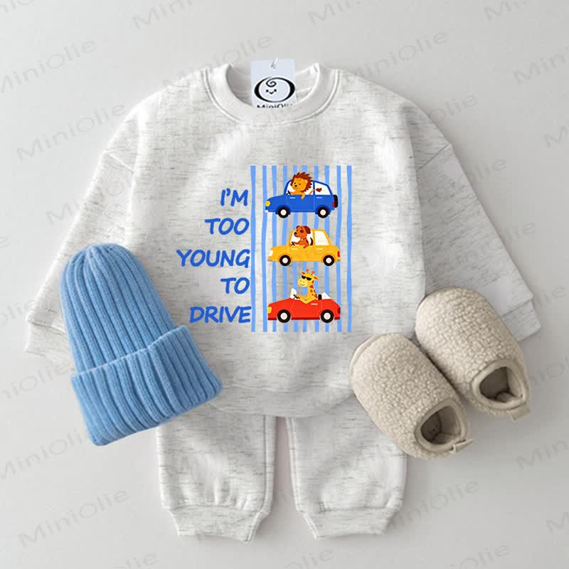 I'M TOO YOUNG TO DRIVE Baby Sweatshirt Car Print 2-piece Set - Grey - 2-3T - image 1