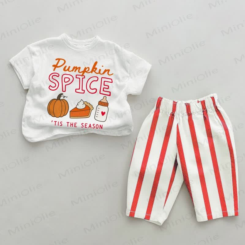 PUMPKIN SPICE 'TIS THE SEASON Baby Toddler Red Vertical Striped 2-piece Set - White&Red - 4-5T - image 1