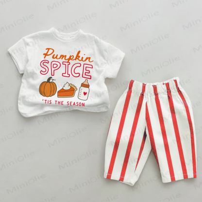 PUMPKIN SPICE 'TIS THE SEASON Baby Toddler Red Vertical Striped 2-piece Set - White&Red - 4-5T - image 1