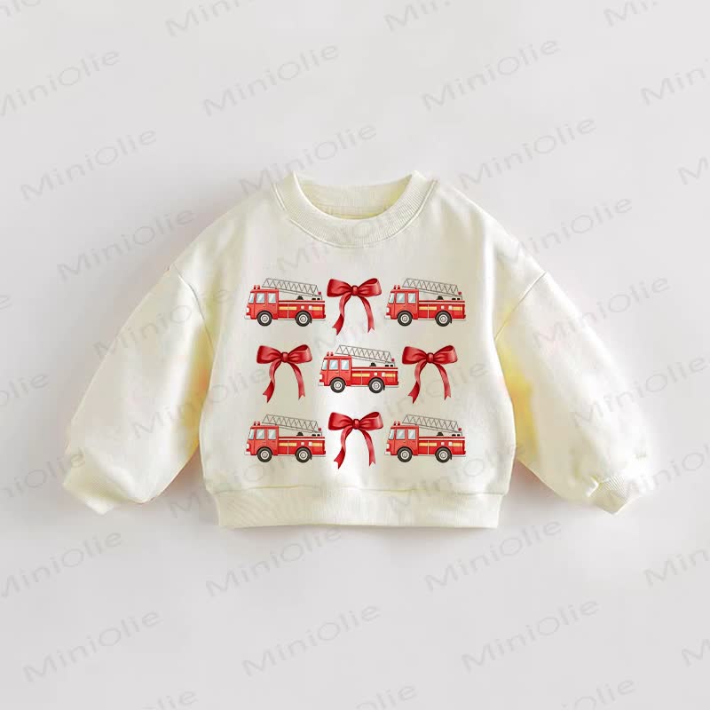 Baby Toddler Bow and Fire Truck Cream Sweatshirt - Cream - 3-5T - image 1