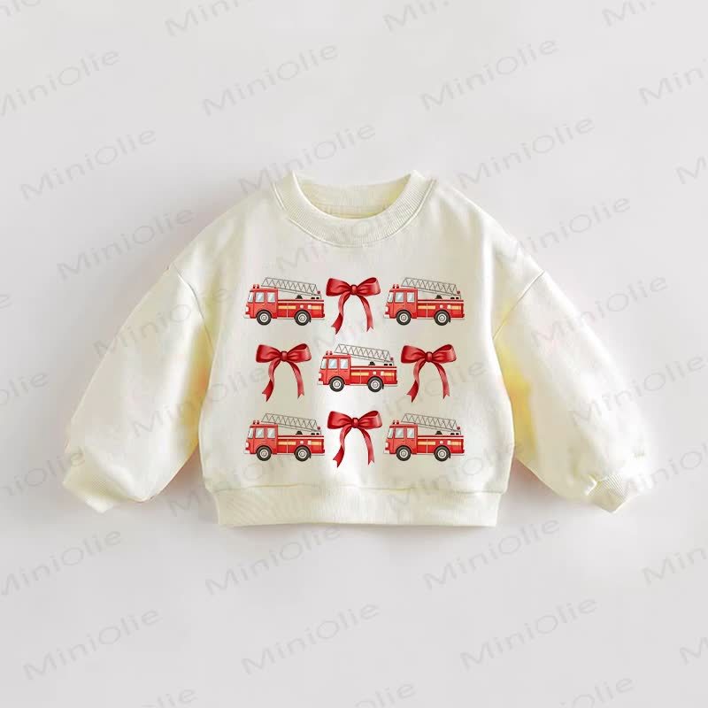 Baby Toddler Bow and Fire Truck Cream Sweatshirt - Cream - 3-5T - image 1
