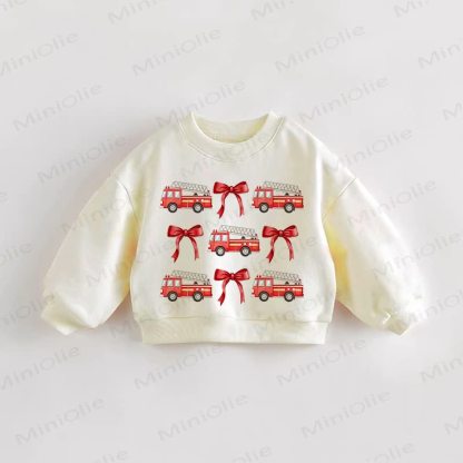 Baby Toddler Bow and Fire Truck Cream Sweatshirt - Cream - 3-5T - image 1