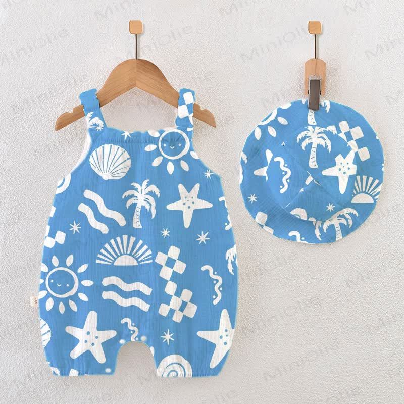 Baby Marine Print Romper with Hat - Blue - 18-24M - image 1