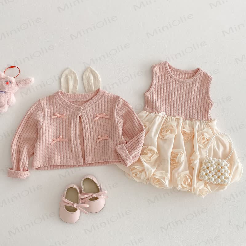 Baby Toddler Girl Rose Dress and Cardigan Outfit - image 1
