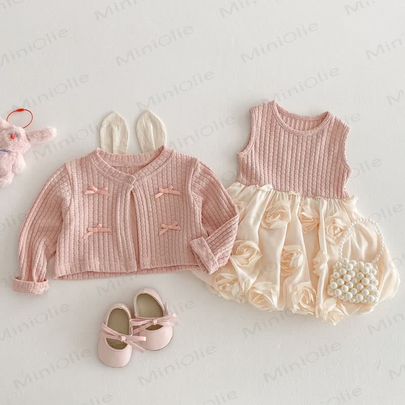 Baby Toddler Girl Rose Dress and Cardigan Outfit - image 1