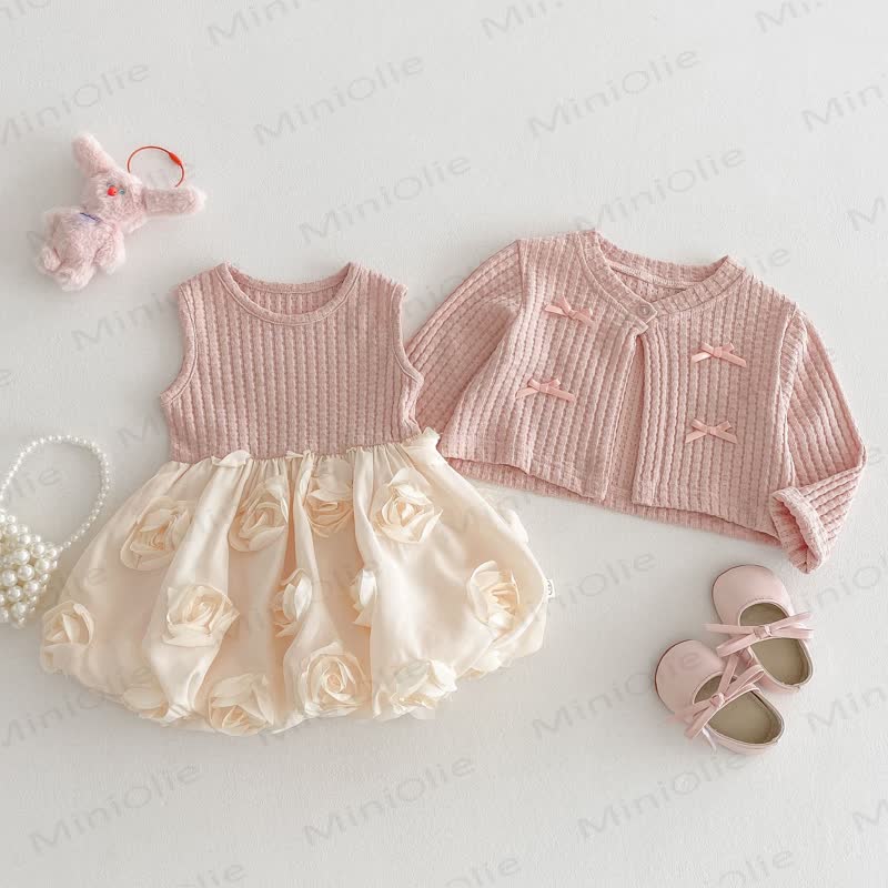 Baby Toddler Girl Rose Dress and Cardigan Outfit - image 2