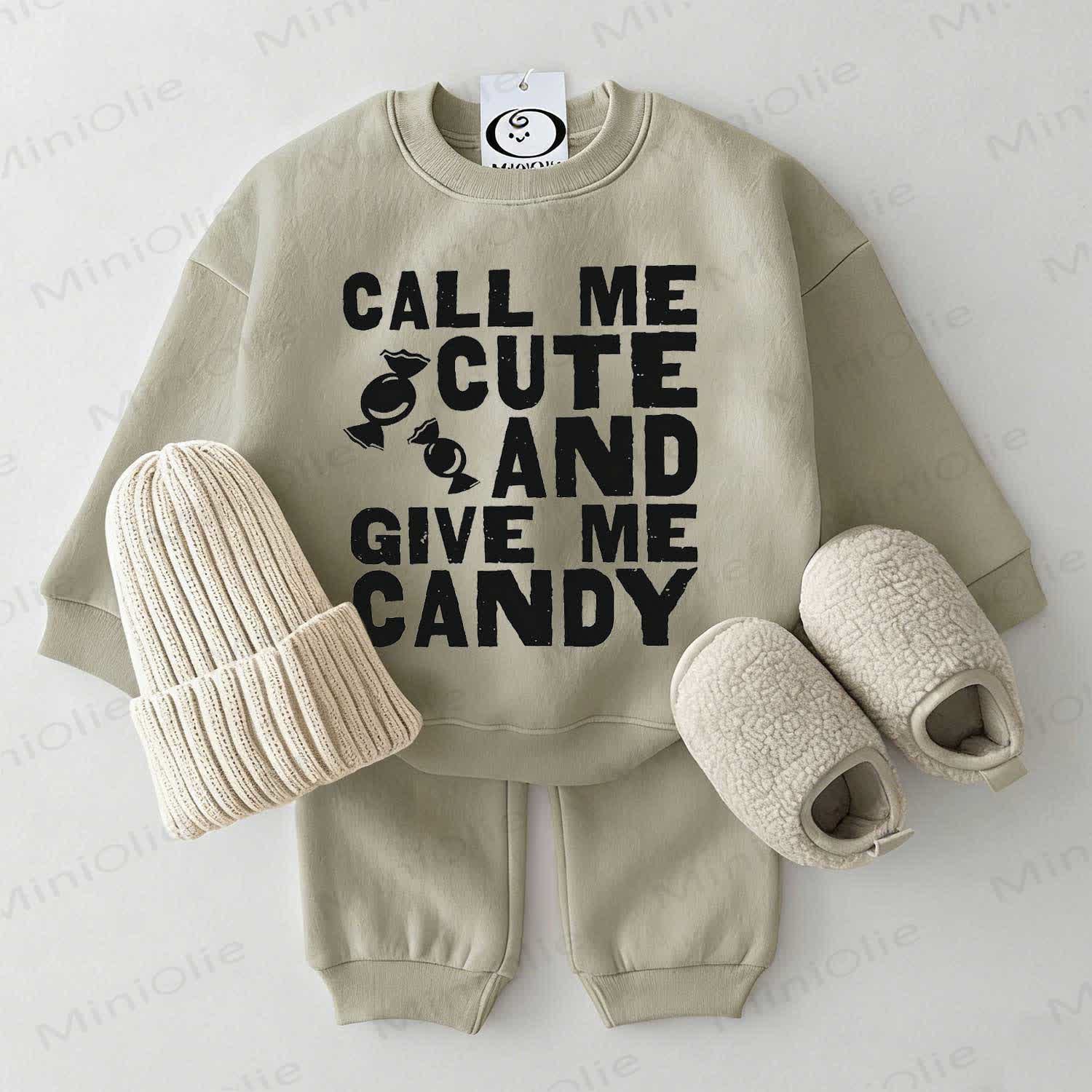 CALL ME CUTE AND GIVE ME CANDY Baby Sweatshirt 2-piece Grey Green Set - Grey Green - 2-3T - image 1