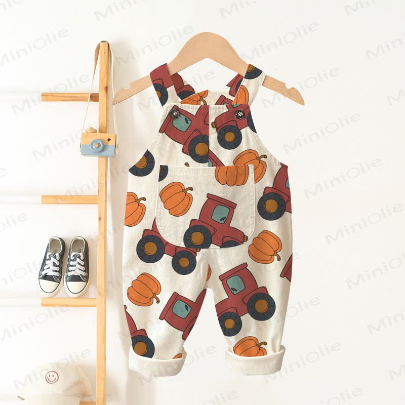 Baby Toddler Tractor and Pumpkin Beige Overalls - Beige - 3-5T - image 1