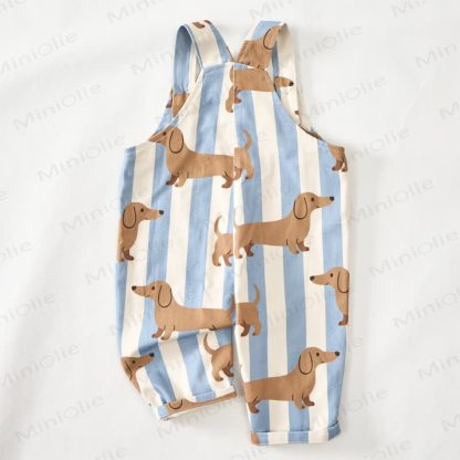 Baby Toddler Beige Striped Daschund Pocket Overalls - image 3