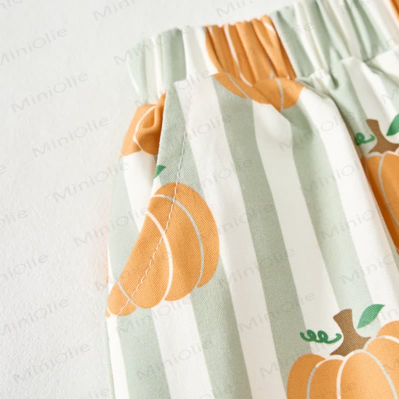 Baby Green Striped Pumpkin Print Pants - image 6