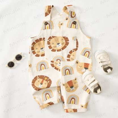 Baby Toddler Lion and Rainbow Print Beige Overalls  - image 2