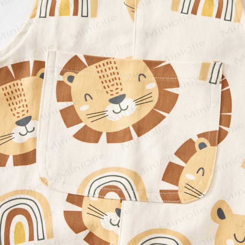 Baby Toddler Lion and Rainbow Print Beige Overalls  - image 5