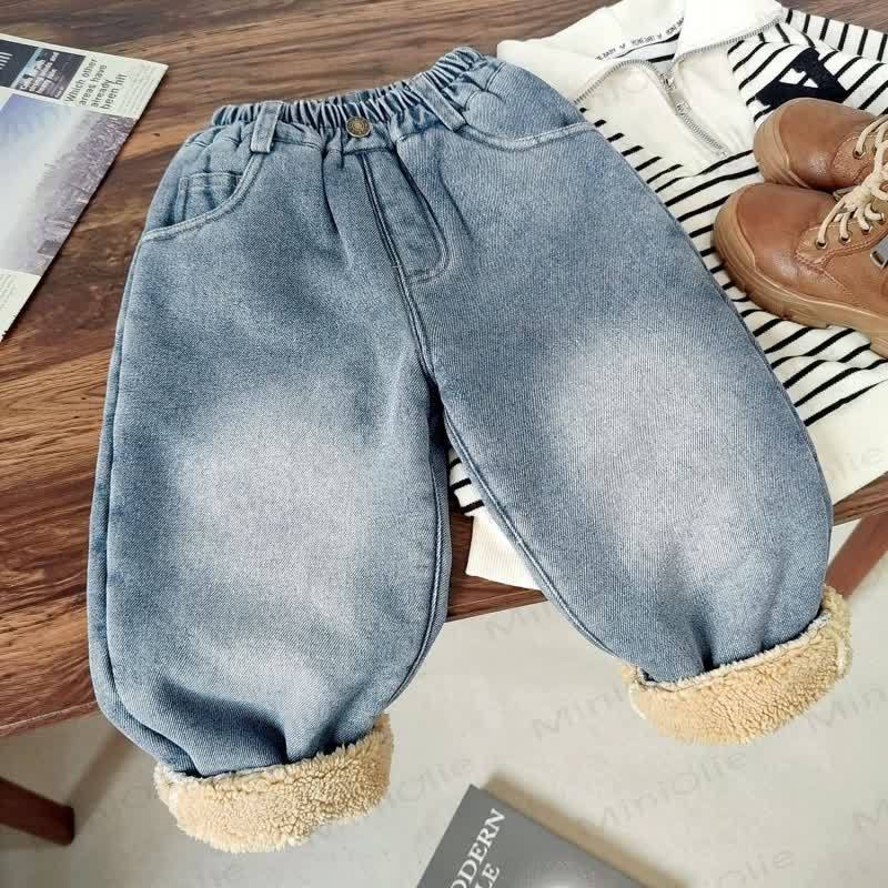 Toddler Puppy Embroidered Sherpa Denim Pants - image 2
